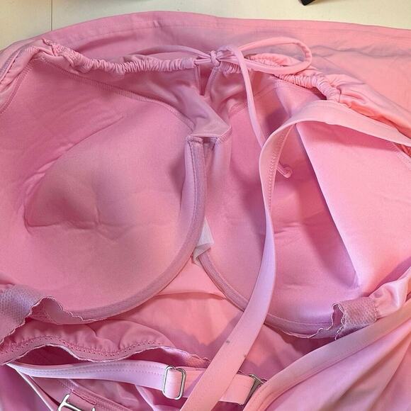 NWOT Land’s End Tie Front Underwire Tankini Top Size 22W Wild Blossom Pink - Picture 6 of 8